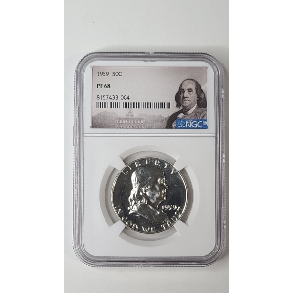 NGC 1959 PF 68 Franklin 90% Silver Half Dollar