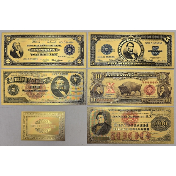 Set of 24k Gold Foiled Notes - US Notes with COA