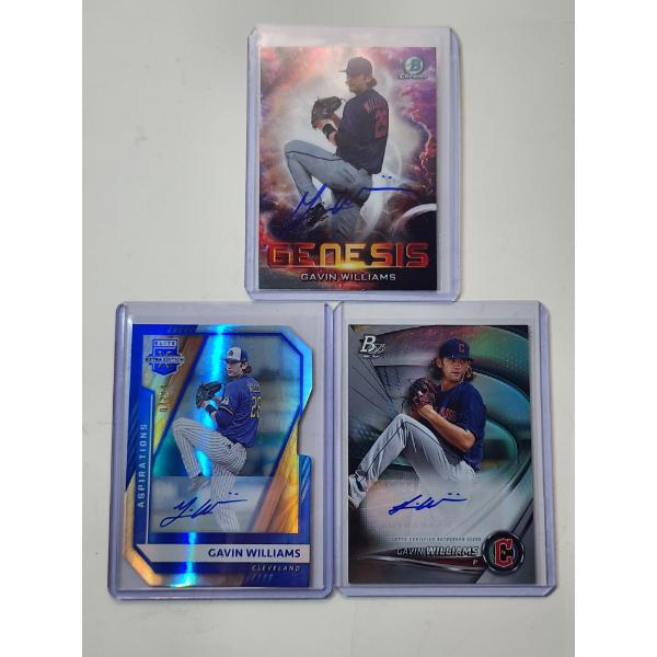 3 Gavin Williams Baseball Cards Including HAND-SIGNED 2021 Topps Bowman Chrome Genesis Card