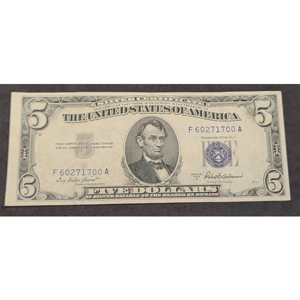 Series 1953A $5 Blue Seal Silver Certificate With Priest/Anderson Signatures- Face Value: $5