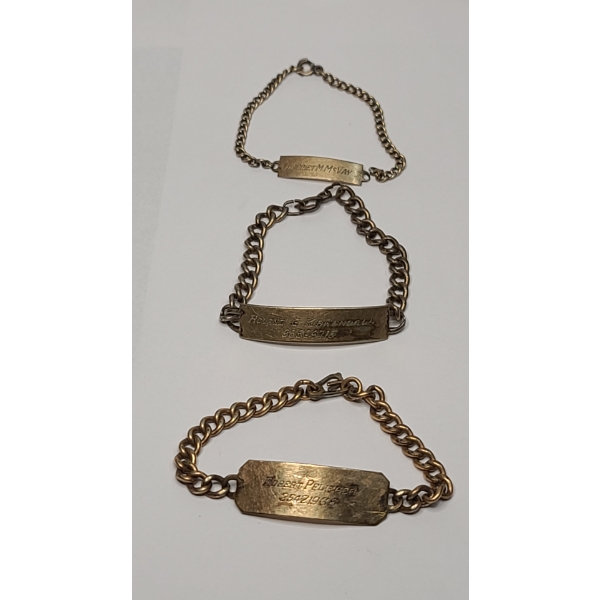 (3) Vintage Gold Filled On Sterling Silver Military ID Bracelets - Total Weight: 42.5g