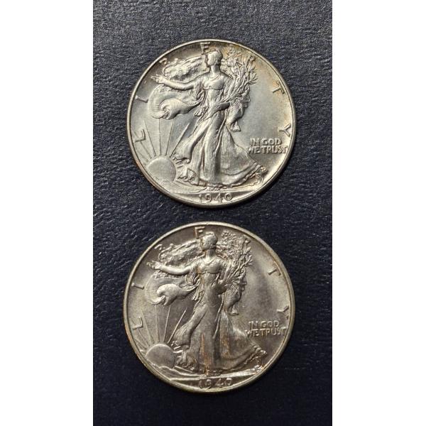2 Pcs - 1940 P / 1940 S  Walking Liberty Half Dollars - High Grade - See Pics