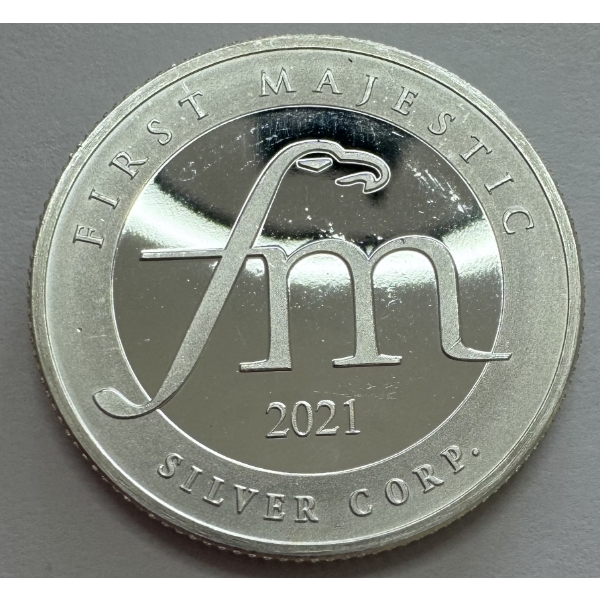 2021 One Half Troy Oz .999 Fine Silver Bullion Round - Produced by "First Majestic Silver Corp"