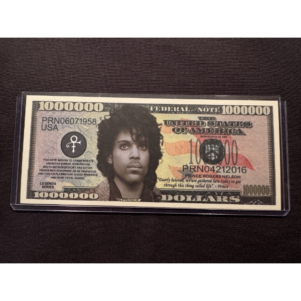 Rare Limited Edition Prince Rogers Nelson One Million Dollar Bill In Protective Holder - Mint Condit