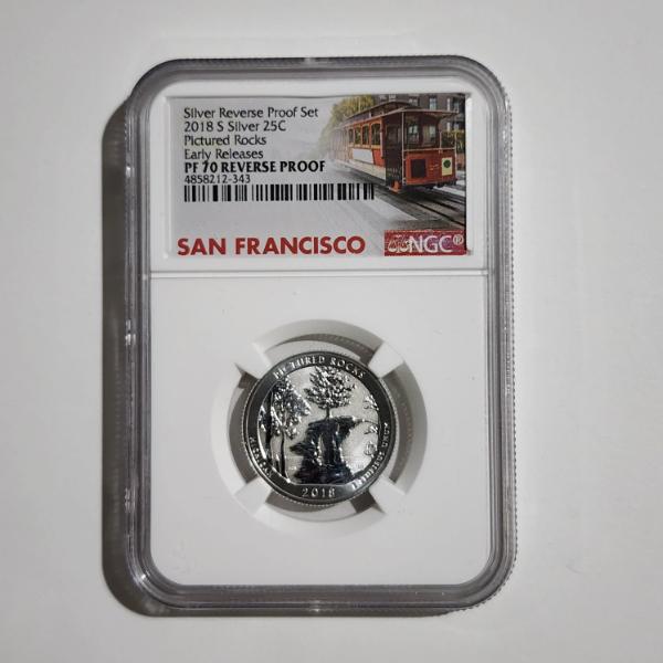 NGC PF70 Reverse Proof Graded 2018-S United States Pictured Rocks 90% Silver Quarter 