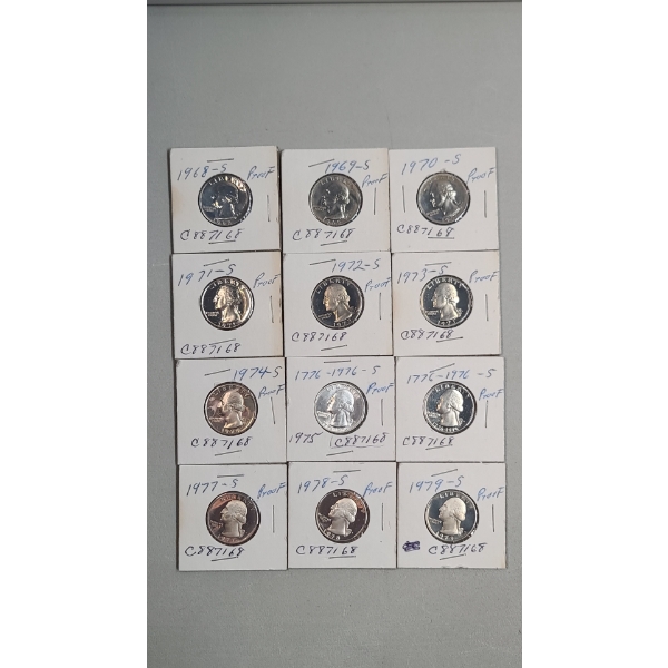 United States Washington Proof Quarters Years 1968-S -1979-S - Face Value: $3.00