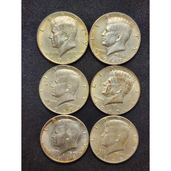 Six 40% Silver Kennedy Half Dollars - $3 Face Value