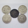 Image 5 : Five Assorted Years 90% Silver Franklin Half Dollars - FV: $2.50