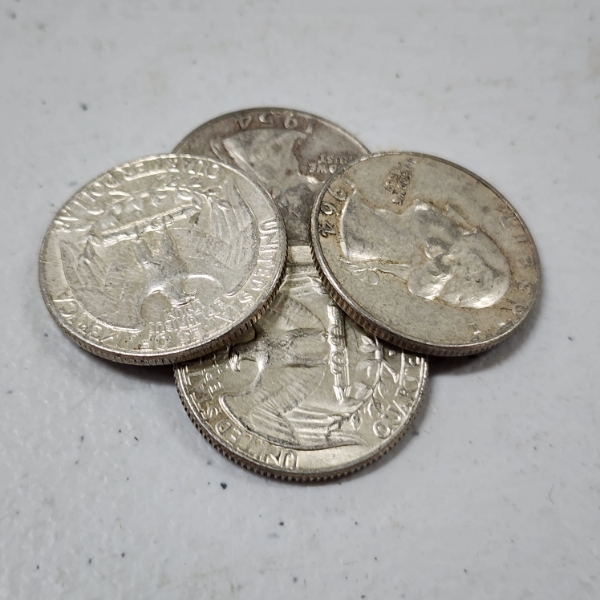 Four Assorted United States 90% Silver Quarters ~ $1.00 Face Value