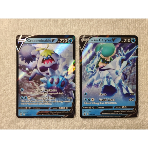 Two 2021 Pokemon TCG Holo's - Crabominable V 076/264 & Ice Rider Calyrex V 045/198