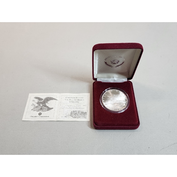 1991 Bill of Rights Chrysler Corporation 1 oz .999 Fine Silver Round 