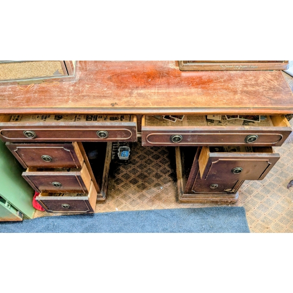 Large 45"x30" Solid Wood Antique Desk, Anderson Green File Cabinet 52"x15"