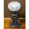 Image 3 : Antique Early ca 1920s Windmill Spelter 14" Tall Table Lamp With Frosted & Etched Globe 