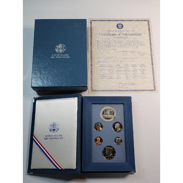 U.S. Mint 1987 Prestige Set Including 90% Silver Dollar - In Original Packaging w/ CoA