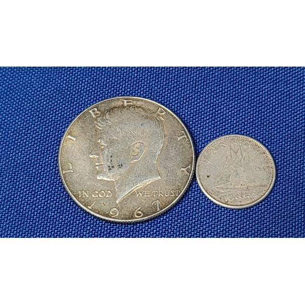 1967 40% Silver Kennedy Half Dollar & 1960 Canadian Silver Dime- Face Value: U.S: 0.50 CA: 0.10
