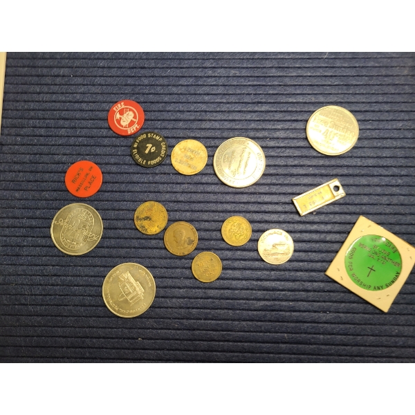 Assorted Tokens - DQ - Food Stamp Credit - Fire Dept - Rick's Place - 25th Anniversary HOF - Etc.
