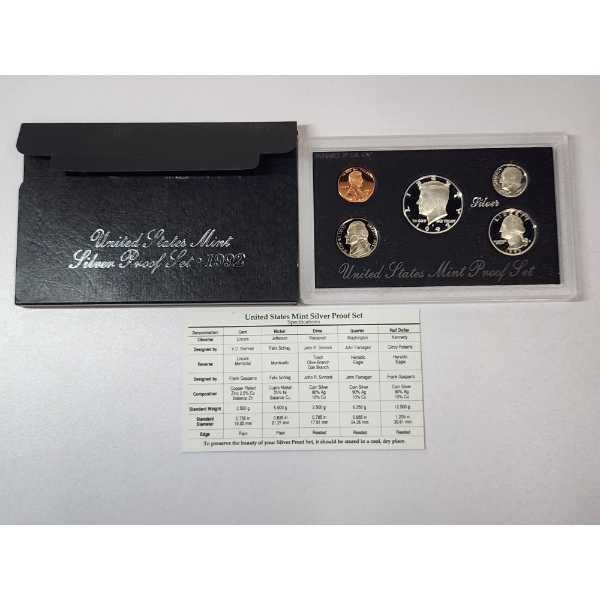 United States Mint 1992 Silver Proof Set: 90% Silver Dime, Quarter, Half Dollar