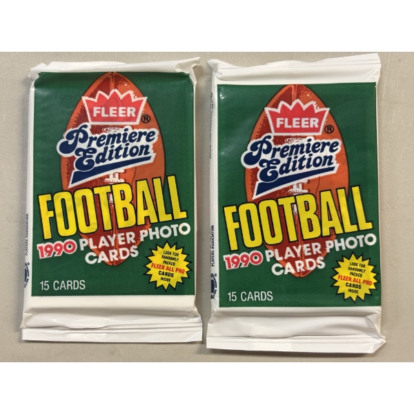 2 Packs - Fleer 1990 NFL Football Cards Wax Box - Excellent Condition