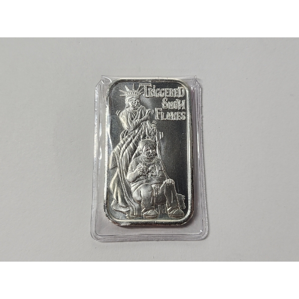The Locker Mint "Triggered Snow Flakes" 1oz .999 Fine Silver Art Bar 