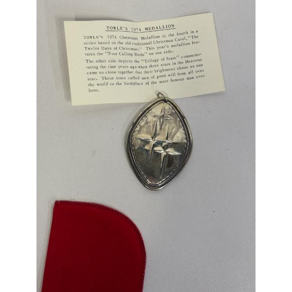  1974 Towle sterling silver Christmas ornament featuring the "Four Calling Birds" design -24.7 Grams