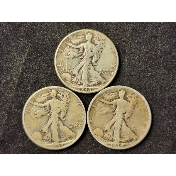 Three 90% Silver Walking Liberty Half Dollars - $1.50 Face Value