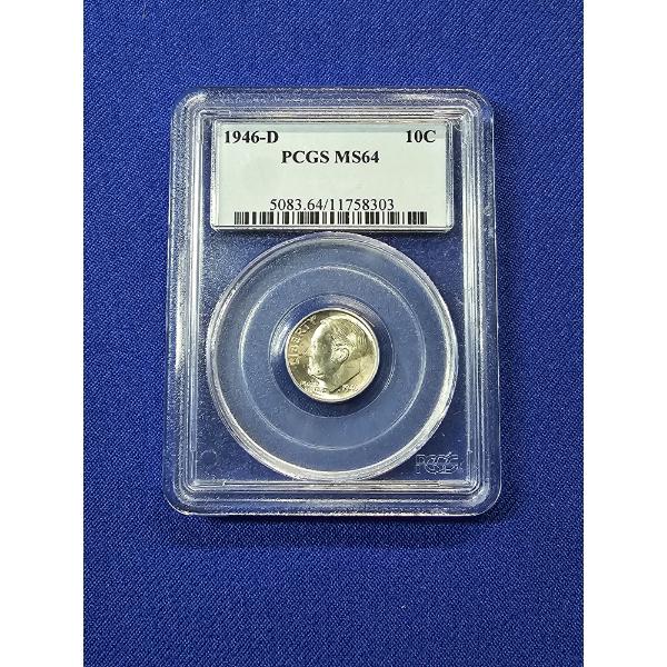 1946- D Roosevelt Silver Dime PCGS Graded MS64 90% Silver