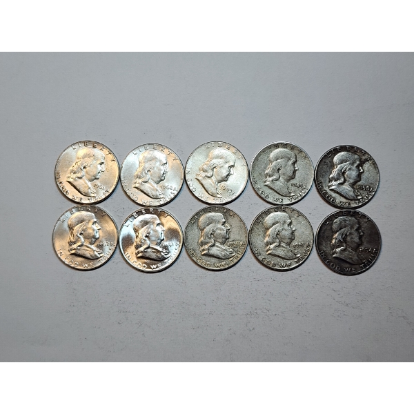 Assorted Years Silver Franklin Half Dollar Face Value: $5.00