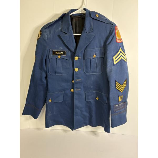 Royal Blue Vintage JROTC Academy Dress Uniform Jacket with gold-toned buttons - "Mueller" Nameplate 