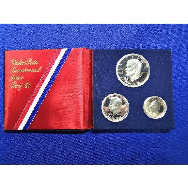 1776-1976 - S Bicentennial Silver 3 Coin Proof Set - With Folding Case