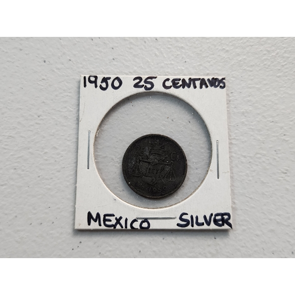 1950 Mexico 25 Centavos Silver Coin ASW: 0.0321oz