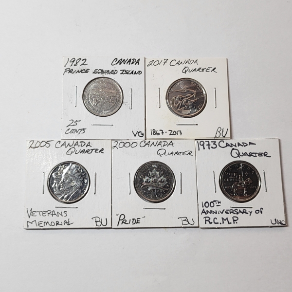 Lot of 5 Assorted Canadian Commemorative Quarters - BU/U