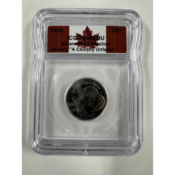 1999 Canadian January "A Country Unfolds" Quarter Millennium Collection - Graded Gem BU