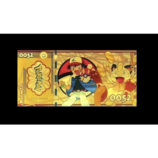 Pure 24k .999 Gold Foil POKEMON "MEOWTH" Note - Mint - NEW SERIES - Processed in Pure GOLD