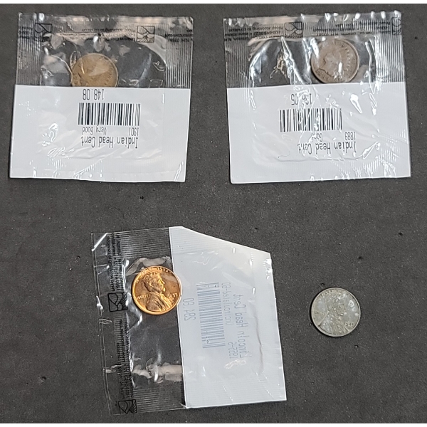 1889, 1901 Indian Head Cents, Uncirculated 1955-S Lincoln Wheat & 1943 Steel Lincoln Wheat Cent