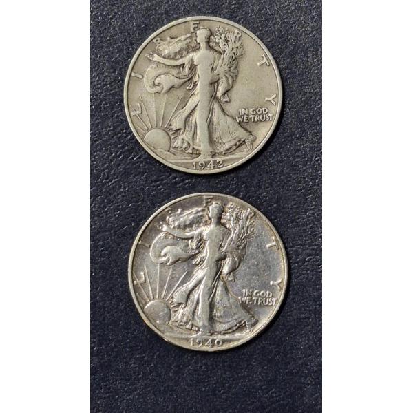 1942 S / 1940 P Walking Liberty 90% Silver Half Dollars - See Pictures
