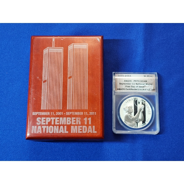 2011-W September 11th National Medal First Day of Issue ANACS PR70 DCAM w/ Display Box