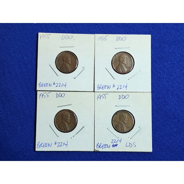 (4) RARE 1955 Doubled Die Obverse Lincoln Wheat Cents
