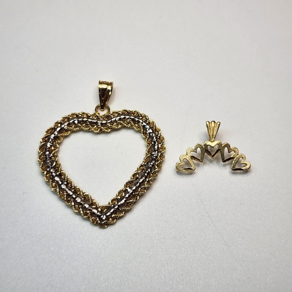 Two 14K Gold Heart Pendants - Total Weight: 2.4g