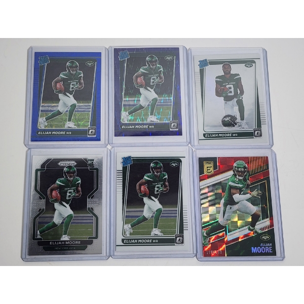 x6 Elijah Moore Football Trading Cards 2021 & 2022 Panini - Excellent Condition in Card Holders