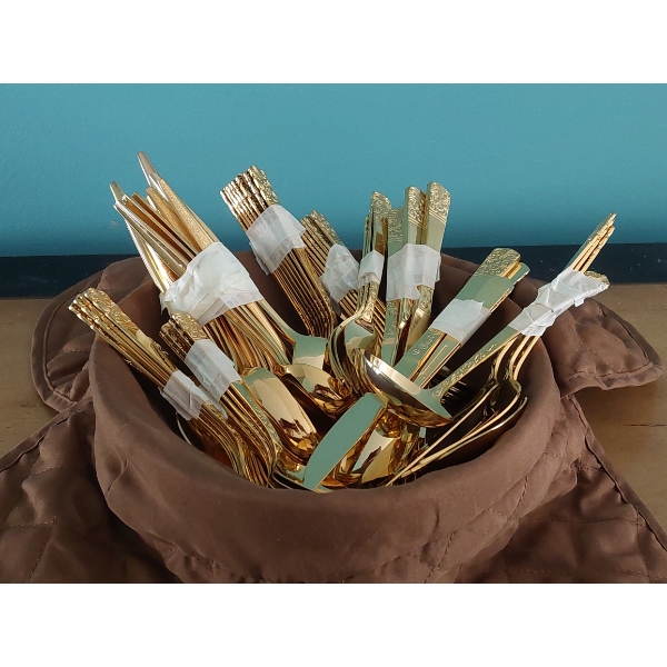 Vintage Set Of "Golden Lifetime Cutlery" In Unused Condition - 60 Pcs Plus Bucket