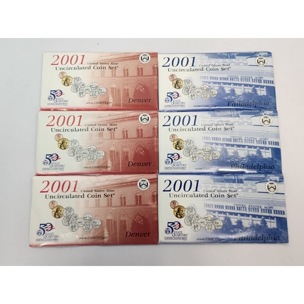 6 - United States Uncirculated Coin Sets: x3 2001-P&D
