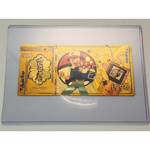 RARE 1996 Pokémon 999999 Gold Foil Note - Pikachu - Mint Condition in Protective Holder             