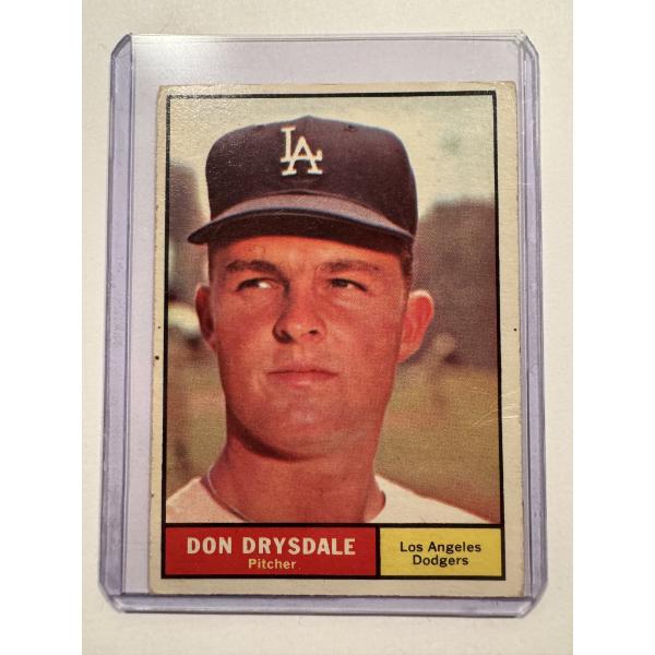 1961 Topps Don Drysdale Dodgers Baseball Card In Protective Holder - Mint Condition