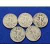 Image 1 : x5 90% Silver Walking Liberty Half Dollars: 1943, 1943, 1943, 1944, 1944 FV: $2.50