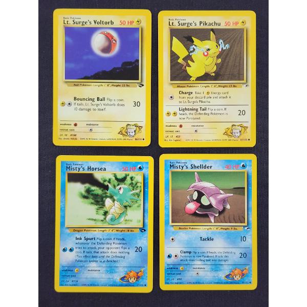 Lot of Four Vintage Pokemon Trading Cards - Misty's & Lt. Surge - Gym Challenge & Gym Heroes