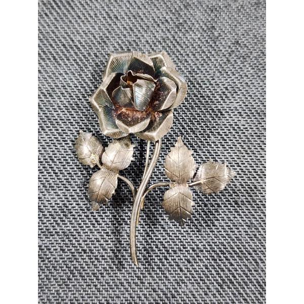 Lovely Sterling Silver 2" Rose Pin Weighing 4.8 Grams