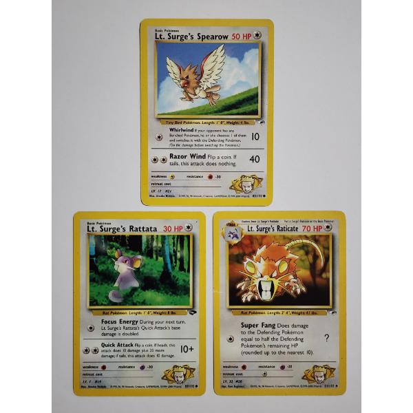 Three Vintage Pokemon Trading Cards ~ 3 Different Lt.Surge's Pokemon ~ 2000 GYM & WotC Era Cards!
