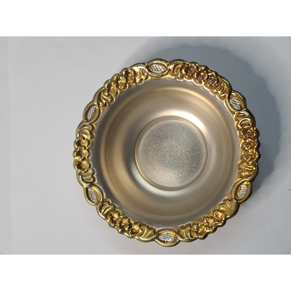 Sterling Silver Ornate Dish With Gold-tone Accents - Weight: 45.5g