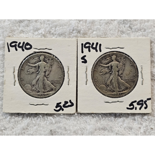 2 Walking Liberty 90% Silver Half-Dollar Coins - AFV $1