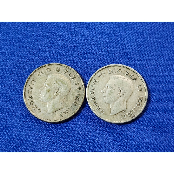 x2 1942 Canadian 50 Cent 80% Silver Coins 